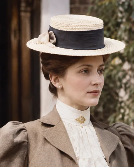Ada Douglas Wetherill in an English tailored jacket and straw boater with a lace jabot