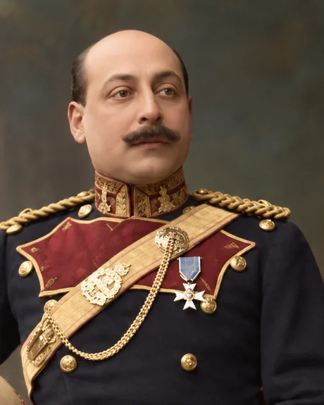 Prince Frederick Victor Duleep Singh in full dress uniform with sash, aiguillette and a neck order