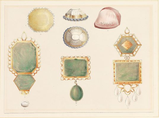 Ranjit Singh's jewels including the Koh-i-Noor, from Emily Eden's Portraits, 1844