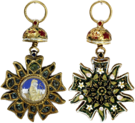 Portrait miniature in gold set with diamonds — khilat of the Lahore Darbar, Sikh Empire. Obverse and reverse.