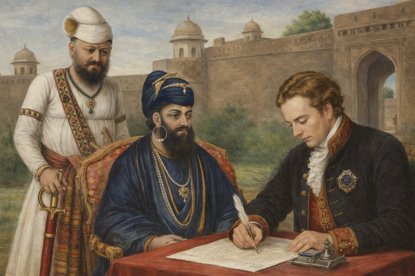 Charles Metcalfe signing the Treaty of Amritsar with Maharaja Ranjit Singh, 1809