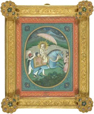 Posthumous equestrian portrait of Maharajah Ranjit Singh, Imam Bakhsh Lahori, c.1841-43, in original jewelled frame — Royal Collection Trust RCIN 452414