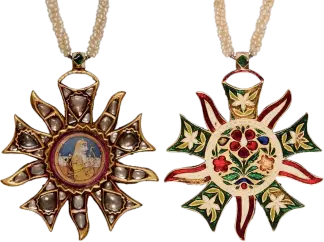 Tara-i-Koh-i-Noor — Order of the Koh-i-Noor, Sikh Empire. Obverse and reverse showing the sunburst star and enamel medallion.