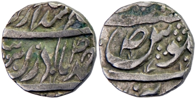 Jind, 04, Raja Sangat Singh Rupee
Stephen Album Auction 20
Lot 1449

JIND: Sangat Singh, 1822-1834, AR rupee (10.97g), "Sahrind", ND, KM-—, RCT-16, standard type in the name of the Durrani Ahmad Shah, with three-petal bloom between the U and S of jalus, bold strike, choice VF, RR.

http://db.stevealbum.com/php/lot_auc.php?site=2&sale=20&lot=1449&lang=1&cust=0

