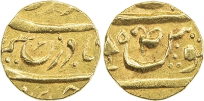 Patiala, 08, Bhupinder Singh, Gold 2/3 Mohur
Stephen Album Rare Coins, Auction 28
PATIALA: Bhupindar Singh, 1900-1937, AV 2/3 mohur (7.40g), VS[19]58, Y-16, dagger at left, About Unc, ex Ajit Singh Collection, ex William F. Spengler Collection.
