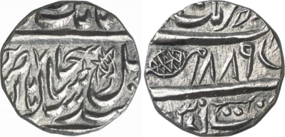 Mozang, VS1889, Rupee
The New York Sale, Auction 14
January 10th, 2007

The "Mozang Rupee". AR 11.06 g. VS 1889. Herrli 10.01.04. 
This is another enigmatic issue, hitherto known only from a specimen published by Rodgers back in 1881. Rodgers gave the mintname as "Muzang Achhara", though, while "Muzang" is feasible, there is no justification for the "Achhara" reading. Unfortunately this part of the legend is off the flan of the present coin. Mozang is today a part of central Lahore but in Ranjit Singh�s time, as pointed out by Herrli, it was still a village south of the walled city. Herrli goes on to mention that a certain Josiah Harlan was striking counterfeit coins at the fort of Gujrat around this time and that the Mozang coin mentioned by Rodgers may have been the lone survivor of this activity. The present coin does not appear to be debased. In style, it looks more like a Multan Rupee than a Lahore one, even having a a not very well engraved tulip in the letter lam of fazl.
